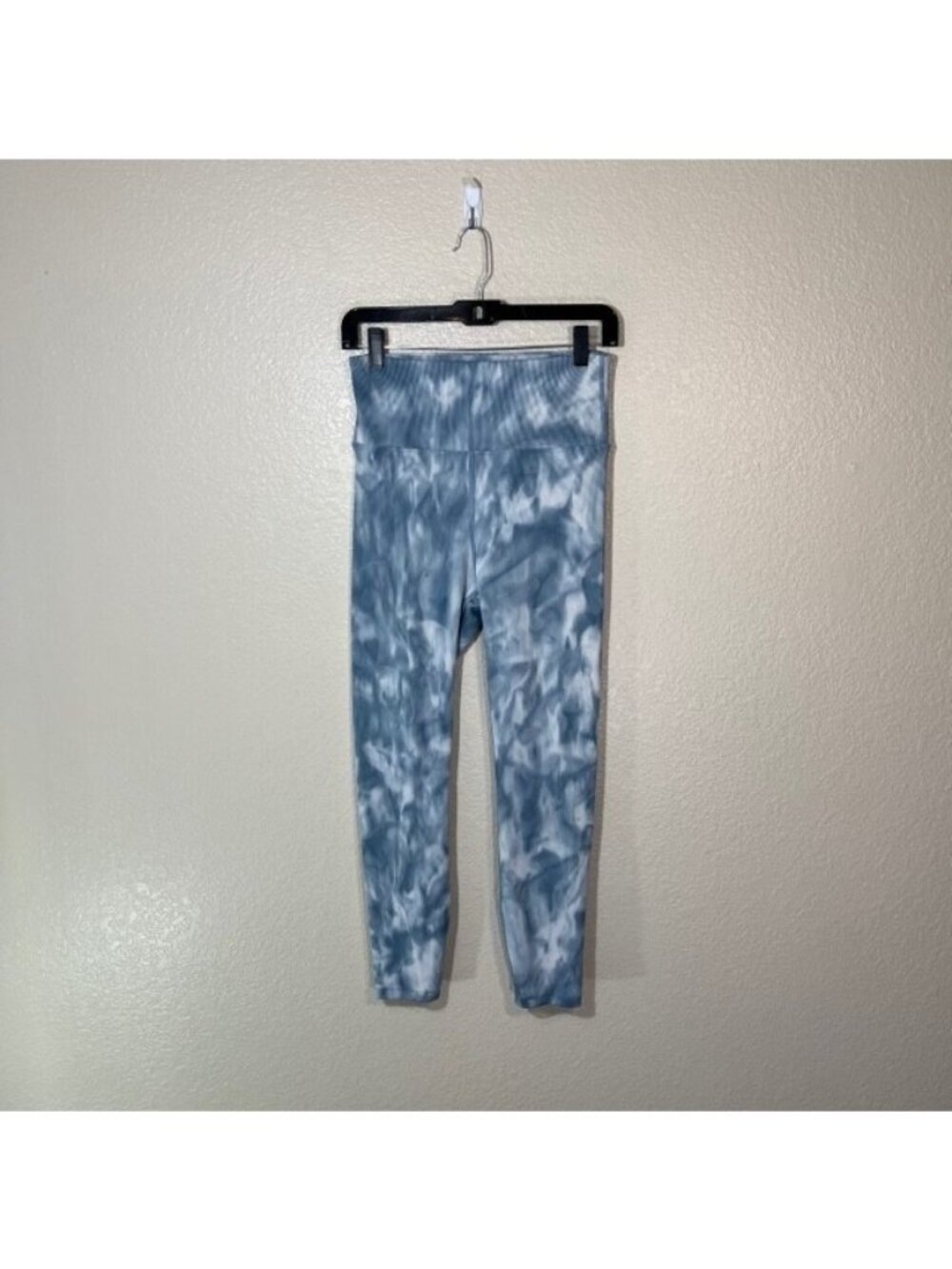 Carbon 38 Leggings Womens Large Blue White Dye Ribbed Copression Gym Yoga